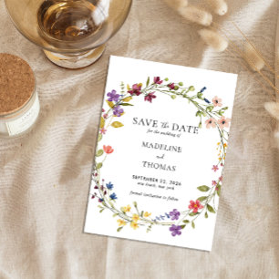 Watercolor Wreath Floral Wedding Save The Date Magnetic Invitation