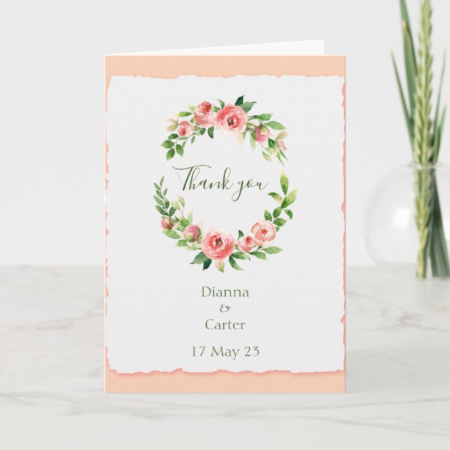 Watercolor Wreath Folded Thank You Card (Front)
