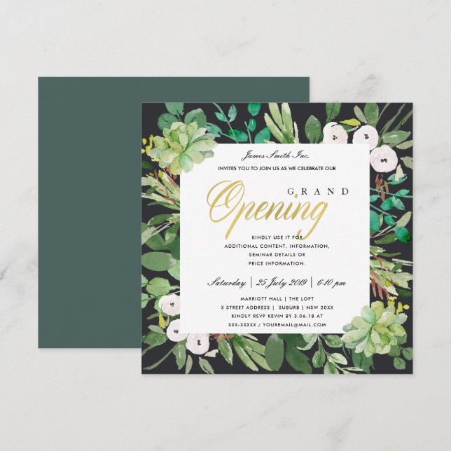 WATERCOLOR WREATH FOLIAGE GRAND OPENING CEREMONY INVITATION (Front/Back)