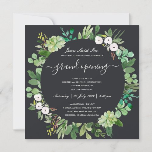 WATERCOLOR WREATH FOLIAGE GRAND OPENING CEREMONY INVITATION