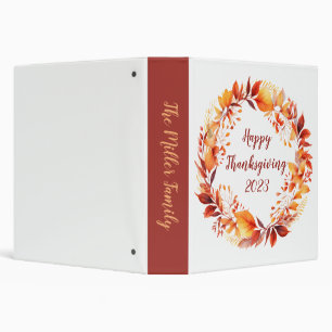 Watercolor wreath from colorful autumn leaves 3 ring binder