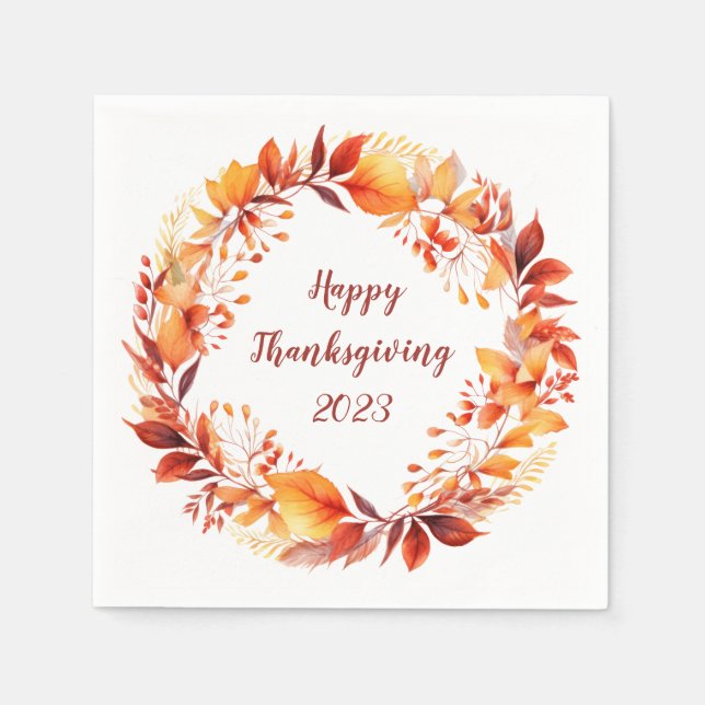 Watercolor wreath from colorful autumn leaves napkins (Front)