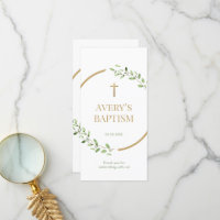 Watercolor wreath Gold cross Baptism Bookmark