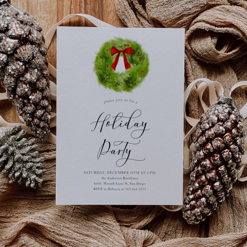 Watercolor Wreath Holiday Party Invitation