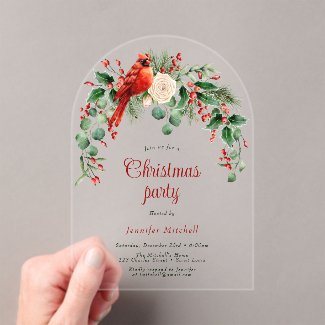 Watercolor Wreath Holly Red Green Christmas Party