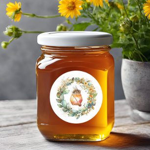 Watercolor Wreath & Honey Jar Classic Round Sticker
