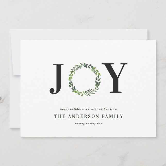 Watercolor wreath joy monogram holiday family (Front)