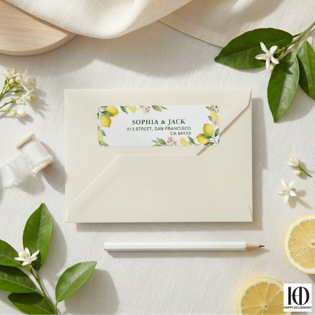 Watercolor Wreath Mediterranean Citrus Wedding Label (Creator Uploaded)