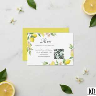 Watercolor Wreath Mediterranean Citrus Wedding RSVP Card