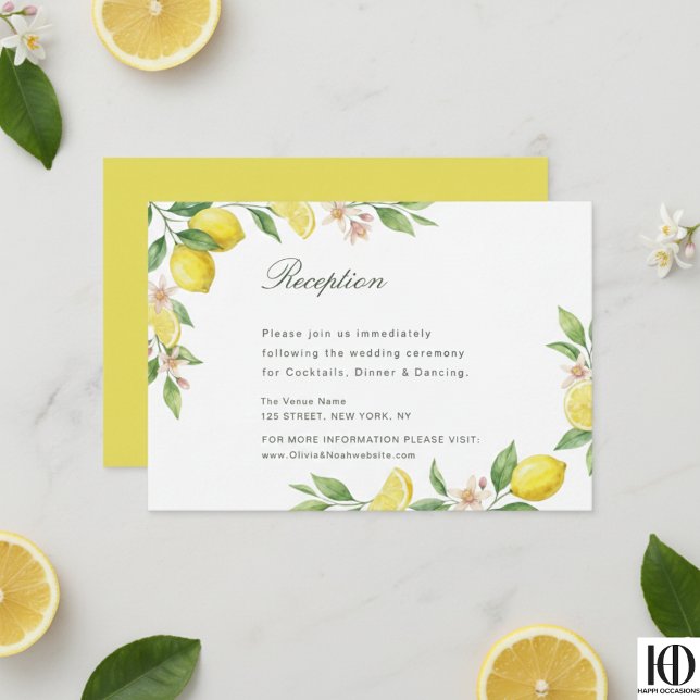 Watercolor Wreath Mediterranean Citrus Wedding RSVP Card (Creator Uploaded)