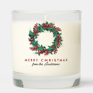 Watercolor Wreath Merry Christmas Personalized Scented Candle