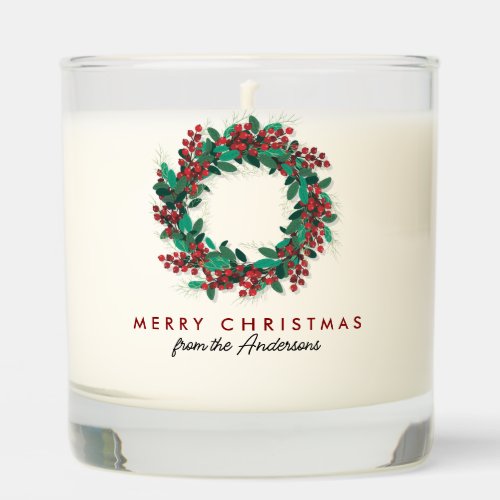 Watercolor Wreath Merry Christmas Personalized Scented Candle
