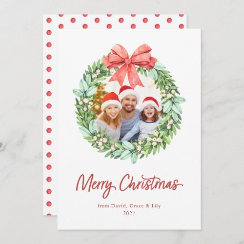 Watercolor Wreath Merry Christmas with Photo Names