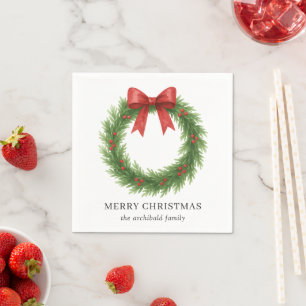 Watercolor Wreath Modern Christmas Napkins