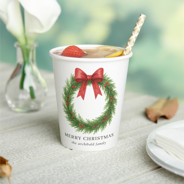 Watercolor Wreath Modern Christmas Paper Cups