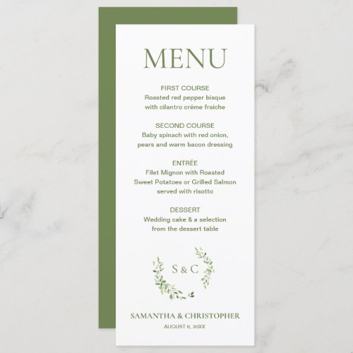 Watercolor Wreath Monogram Custom wedding Menu