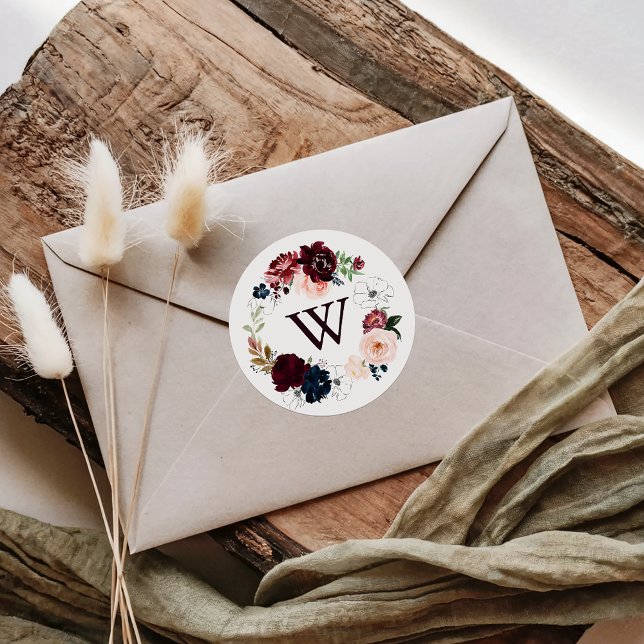 Watercolor Wreath Monogram Wedding Envelope Seals (Creator Uploaded)