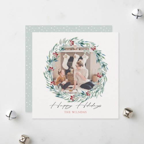 Watercolor Wreath Photo Holiday Card