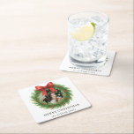 Watercolor Wreath Photo Modern Christmas Square Paper Coaster<br><div class="desc">Modern Christmas paper coasters featuring a simple and minimal design with your favorite photo inside of a watercolor wreath along with the editable greeting "Merry Christmas" and your family name.</div>