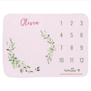 Watercolor Wreath Pink Baby girl Name milestone  Blanket