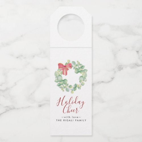 Watercolor Wreath  Red Bow Bottle Hanger Tag