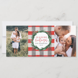 Watercolor wreath + stripe Christmas holiday photo