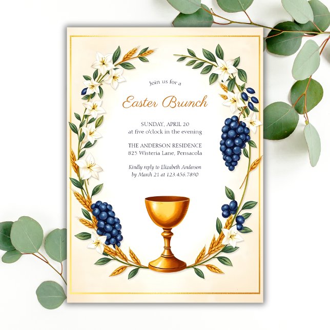 Watercolor Wreath Traditional Easter Brunch Invitation (Watercolor Wreath Traditional Easter Brunch Invitation)