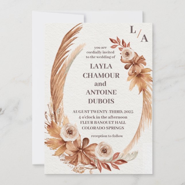 Watercolor wreath Wedding invitation 2025 (Front)
