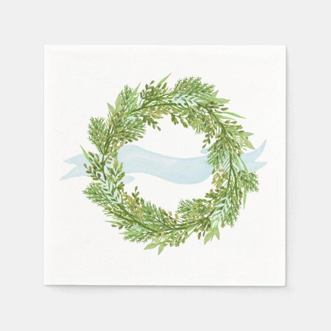 Watercolor wreath with blue ribbon paper napkins (Front)