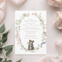 Watercolor Wreath Woodland Bear Baby Shower