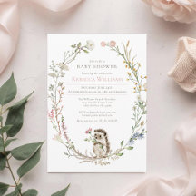 Watercolor Wreath Woodland Hedgehog Baby Shower