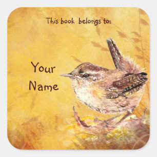 Watercolor Wren Bird This book belongs Bookplate
