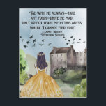 Watercolor Wuthering Heights Emily Bronte Quote Postcard<br><div class="desc">Watercolor painted landscape and castle with flying birds and a girl with a quote by Emily Bronte from Wuthering Heights "Be with me always... "</div>