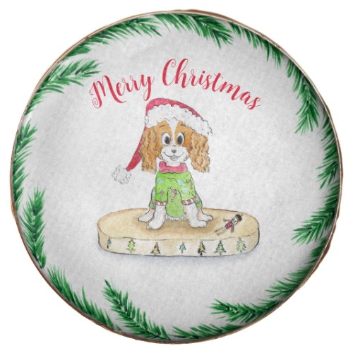 Watercolor Xmas Cavalier King Charles Spaniel   Chocolate Covered Oreo