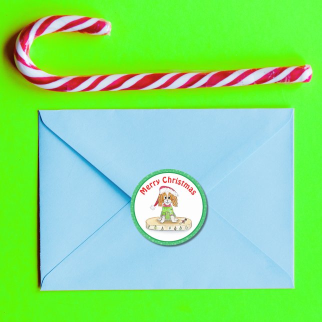 Watercolor Xmas Cavalier King Charles Spaniel   Classic Round Sticker (Creator Uploaded)
