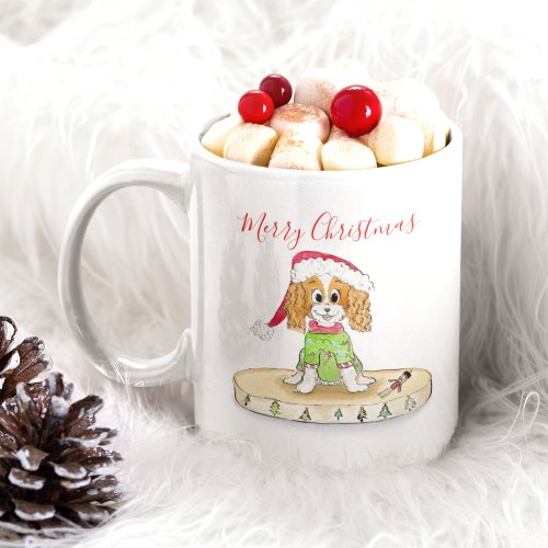 Watercolor Xmas Cavalier King Charles Spaniel  Coffee Mug