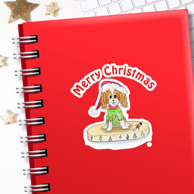Watercolor Xmas Cavalier King Charles Spaniel    Sticker (Creator Uploaded)