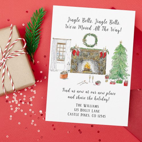 Watercolor Xmas Living Room With Fire Moving  Announcement
