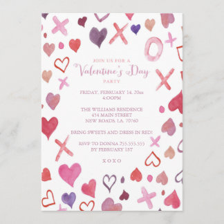 Watercolor XOXO Valentine's Day Party Invitations