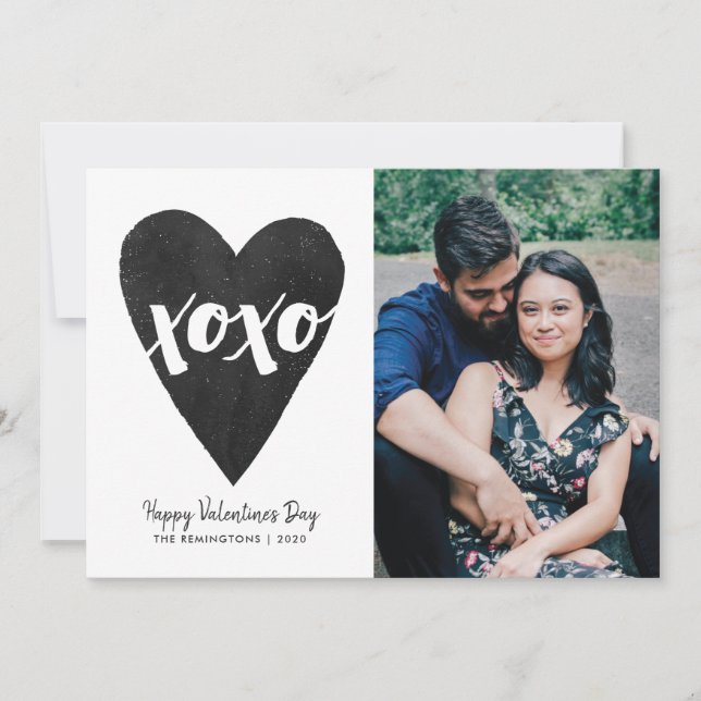 Watercolor XOXO Valentine's Day Photo Card - Black (Front)