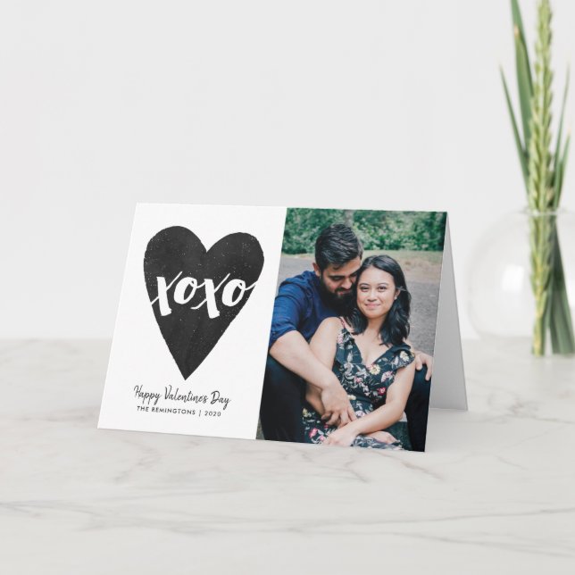 Watercolor XOXO Valentine's Day Photo Card - Black (Front)