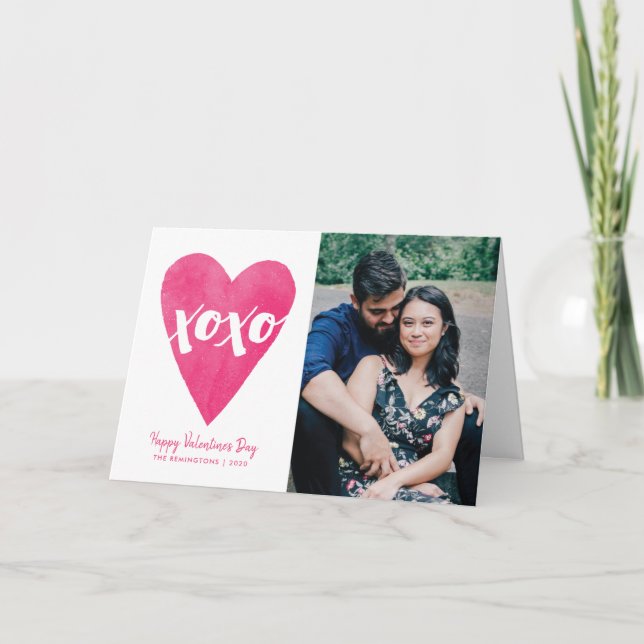 Watercolor XOXO Valentine's Day Photo Card - Pink (Front)