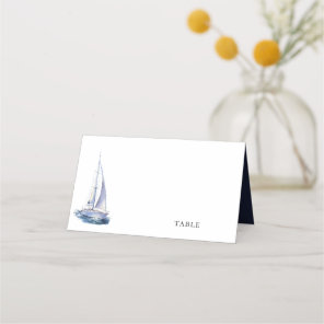 Watercolor Yacht Nautical Theme Navy Blue Wedding Place Card