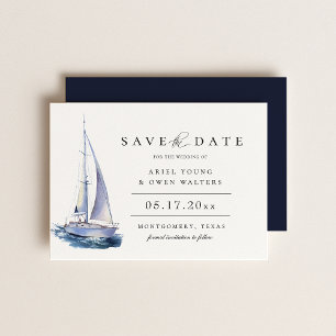 Watercolor Yacht Nautical Theme Save The Date Announcement