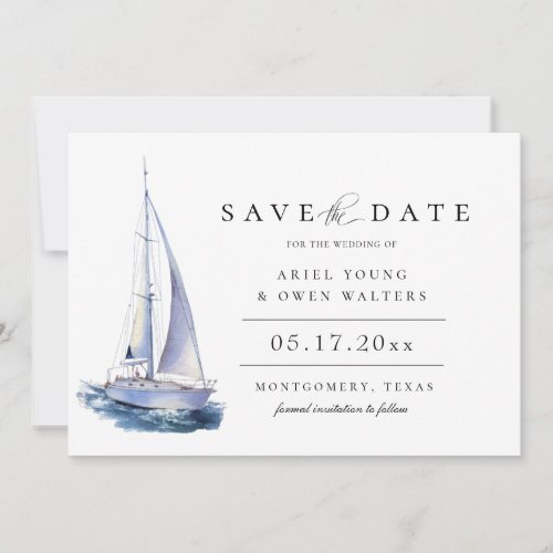 Watercolor Yacht Nautical Theme Save The Date Announcement