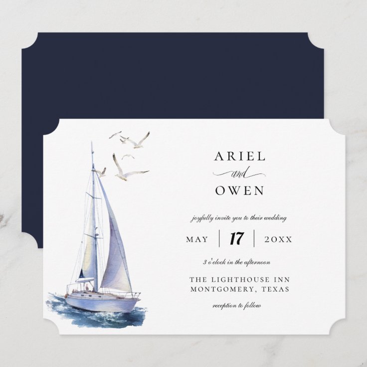 Watercolor Yacht Nautical Theme Wedding Invitation Zazzle