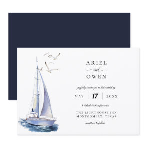 Watercolor Yacht Nautical Theme Wedding Invitation