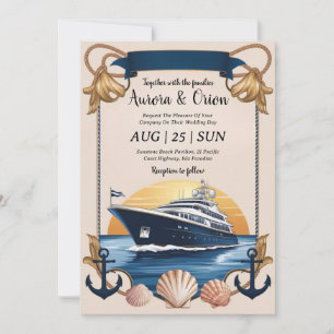 watercolor yacht wedding invitations
