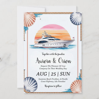 watercolor yacht wedding invitations