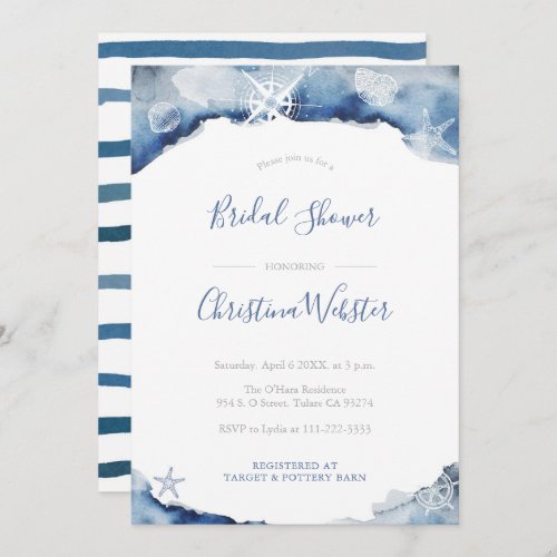 Watercolor Yachting Indigo Gray Bridal Shower Invitation